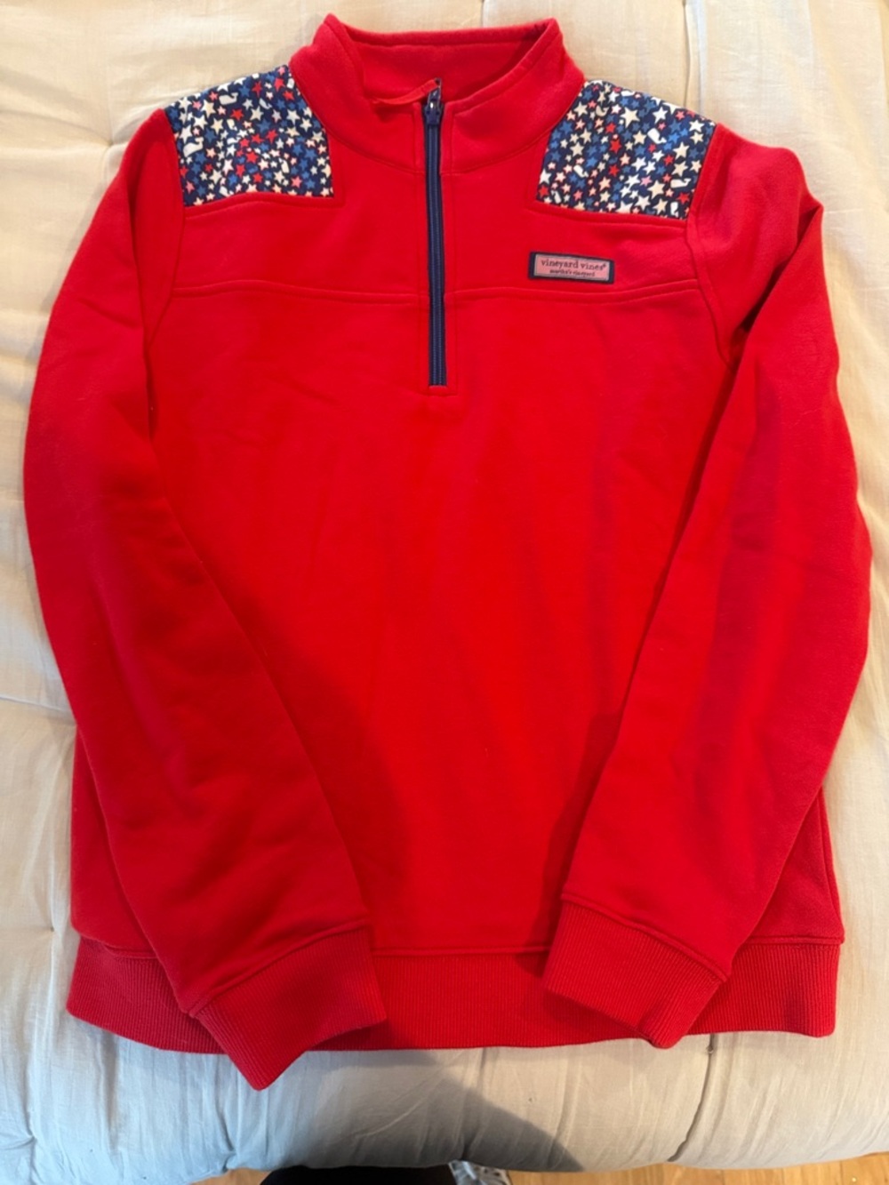 Vineyard Vines Red Quarter-Zip Fleece with Star-Pattern Shoulder Panels